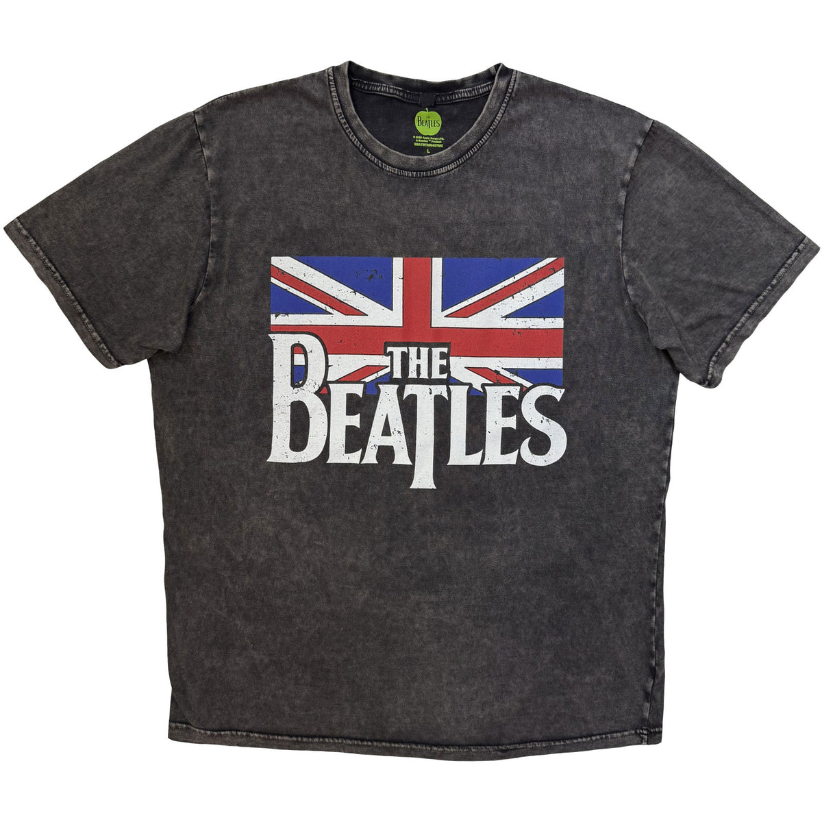 THE BEATLES - DROP T LOGO & VINTAGE FLAG - Stone Wash T-Shirt Charcoal Grey