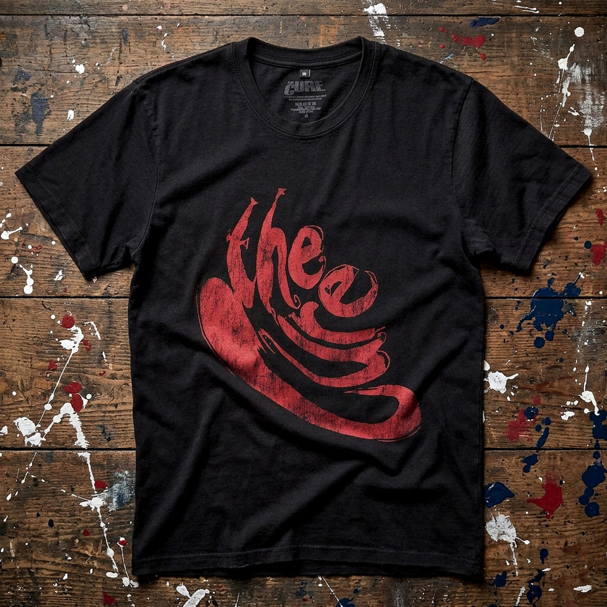 THE CURE - SWIRL LOGO - Carbon T-Shirt Black