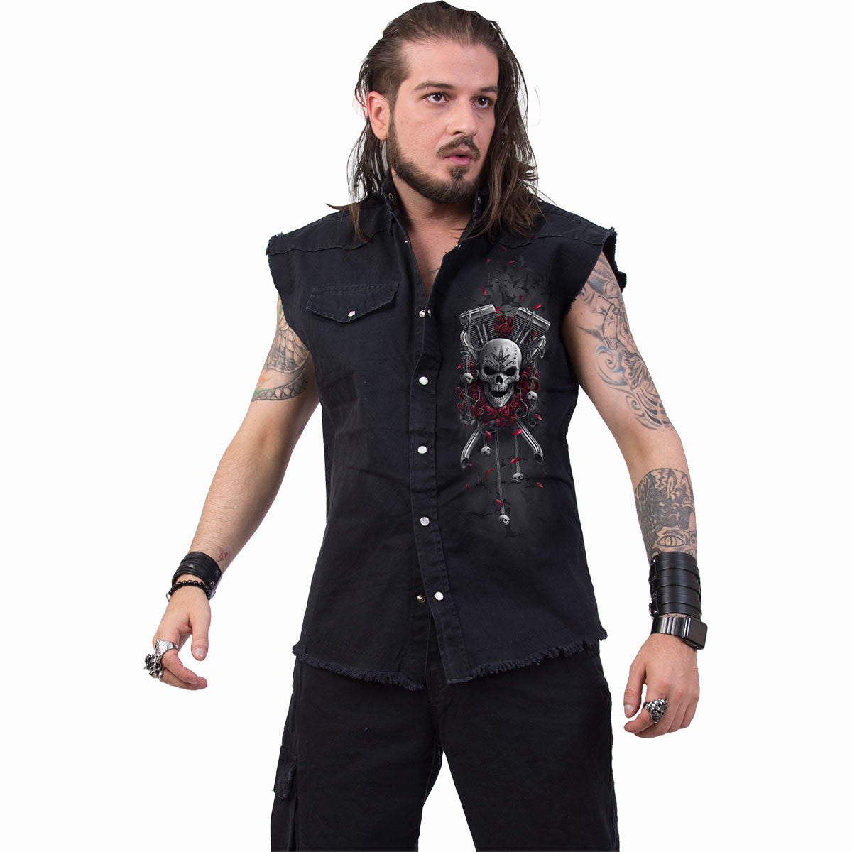 DOTD BIKERS - Lavoratore senza maniche lavato con pietre, nero