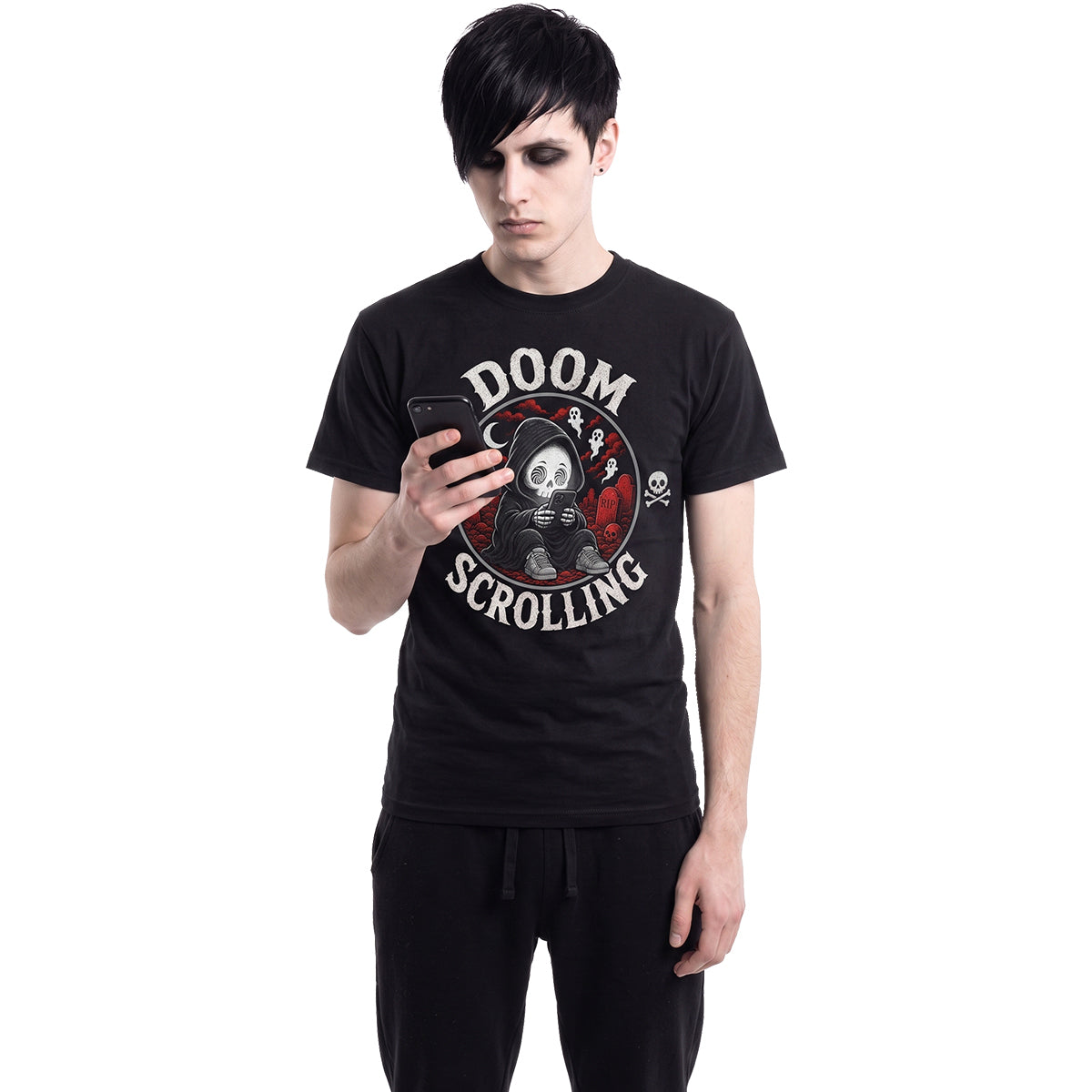DOOM SCROLLING - Front Print T-Shirt Black