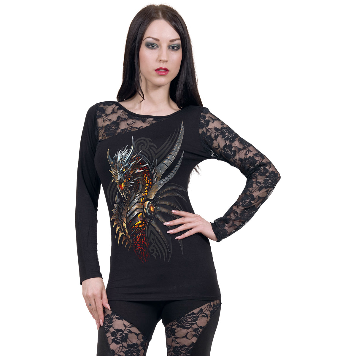 RAZOR BACK - Top monospalla in pizzo nero