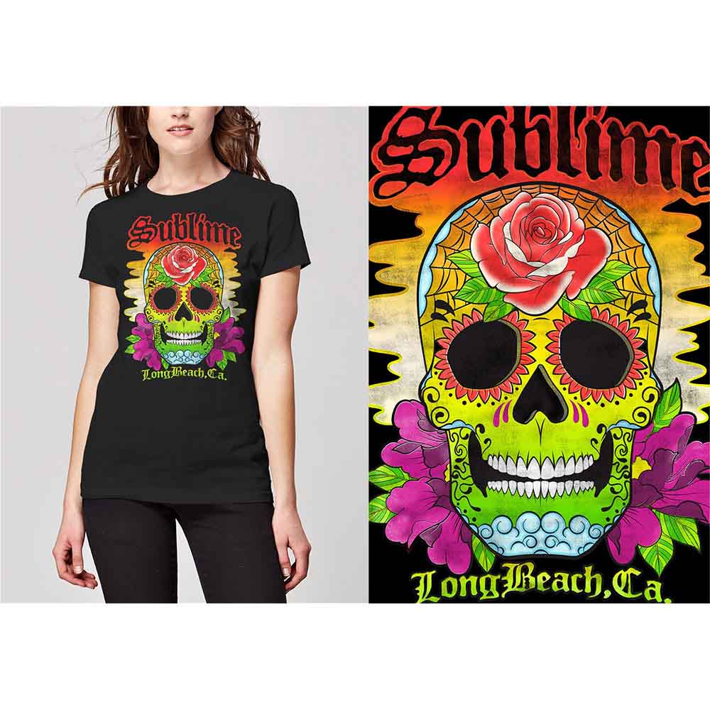 SUBLIME - COLOUR SKULL - Ladies T-Shirt Black