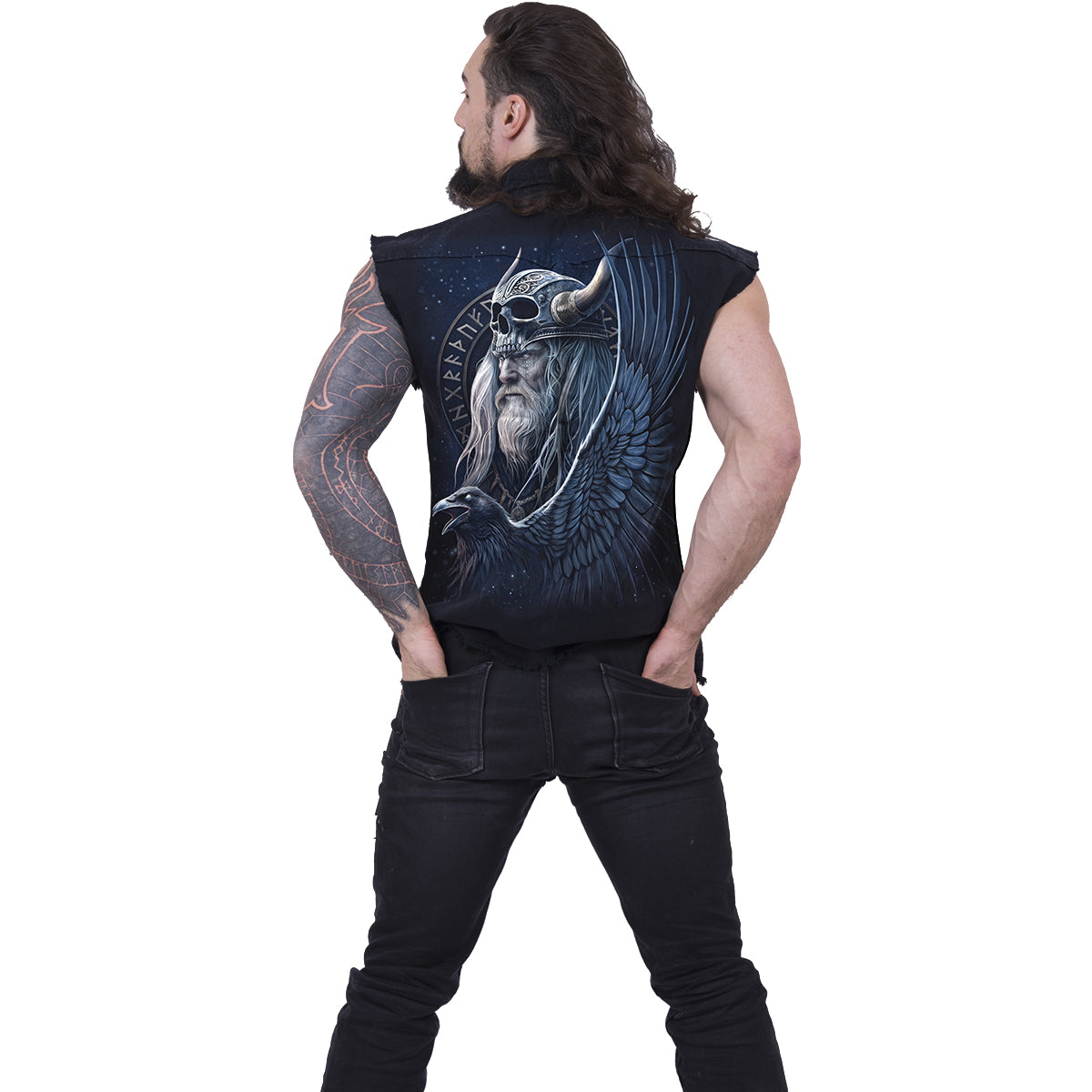 ODIN'S WARRIOR - Lavoratore senza maniche lavato a pietra nero