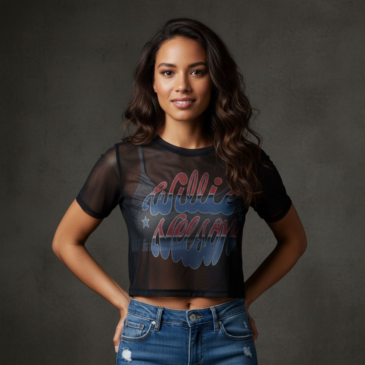 WILLIE NELSON - AMERICANA - Ladies Crop Top Blue