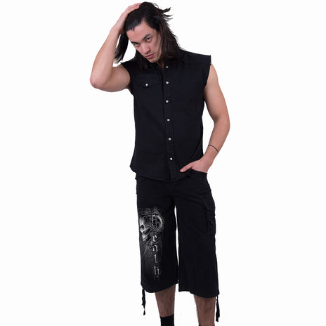 DEATH FOREVER - Pantaloncini Cargo Vintage 3/4 lunghi neri