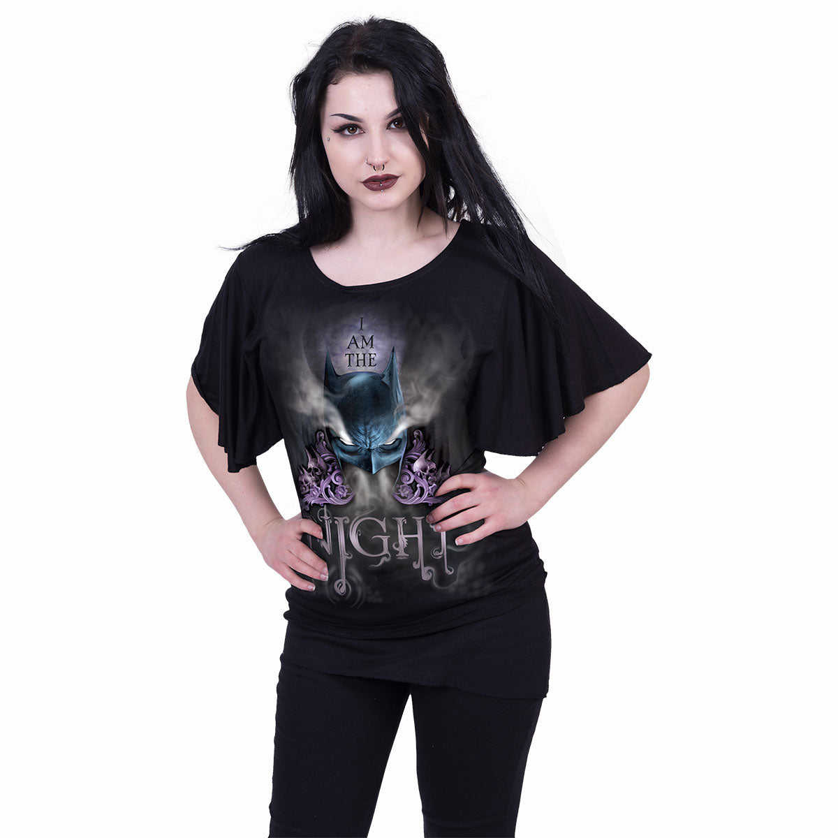 BATMAN - I AM THE NIGHT - Top con maniche a pipistrello con scollo a barca nero