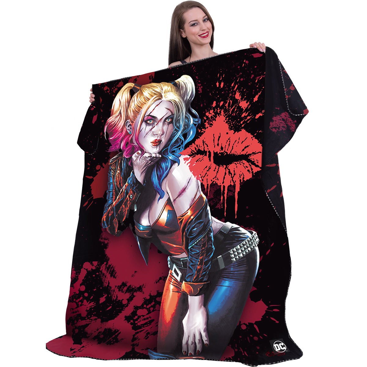 HARLEY QUINN - KISS - Coperta in pile con stampa fronte/retro