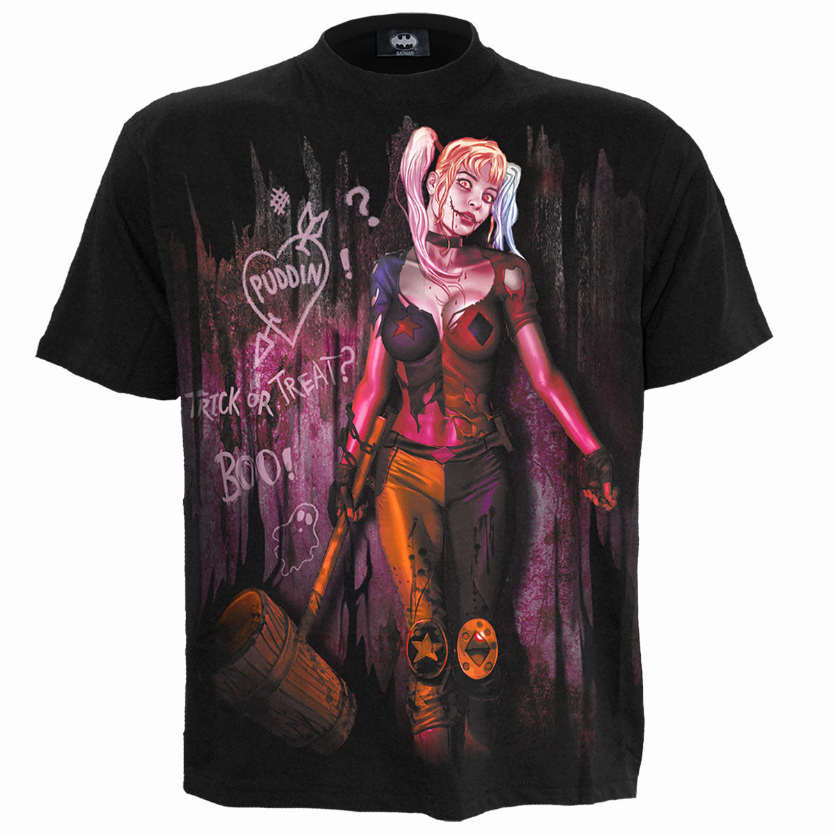 HARLEY QUINN TRICK OR TREAT Maglietta con stampa frontale nera