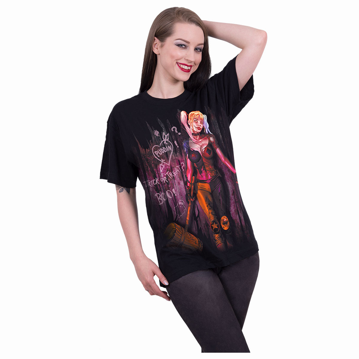 HARLEY QUINN - TRICK OR TREAT - Maglietta con stampa frontale nera