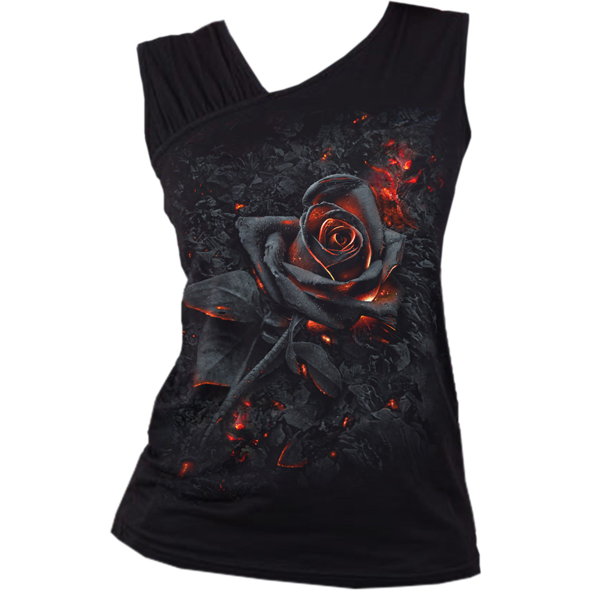 BURNT ROSE - Gilet con spalla arricciata nero