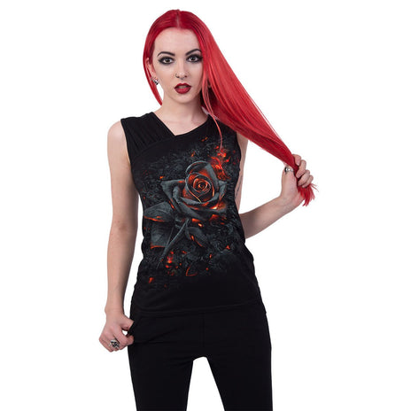 BURNT ROSE - Gilet con spalla arricciata nero