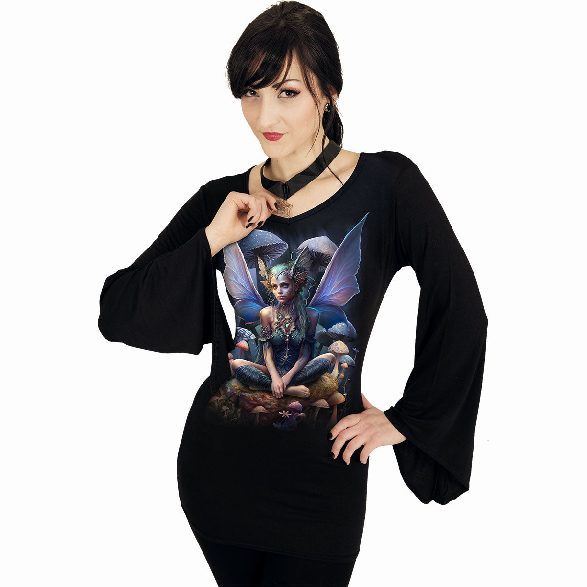 MAGICAL - Top con scollo a V e manica goth nero