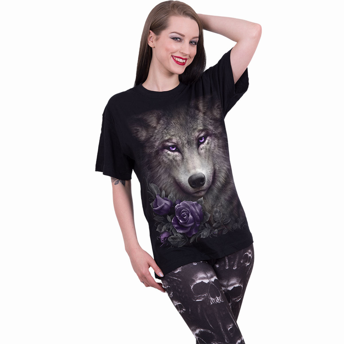 WOLF ROSES - Maglietta con stampa frontale nera
