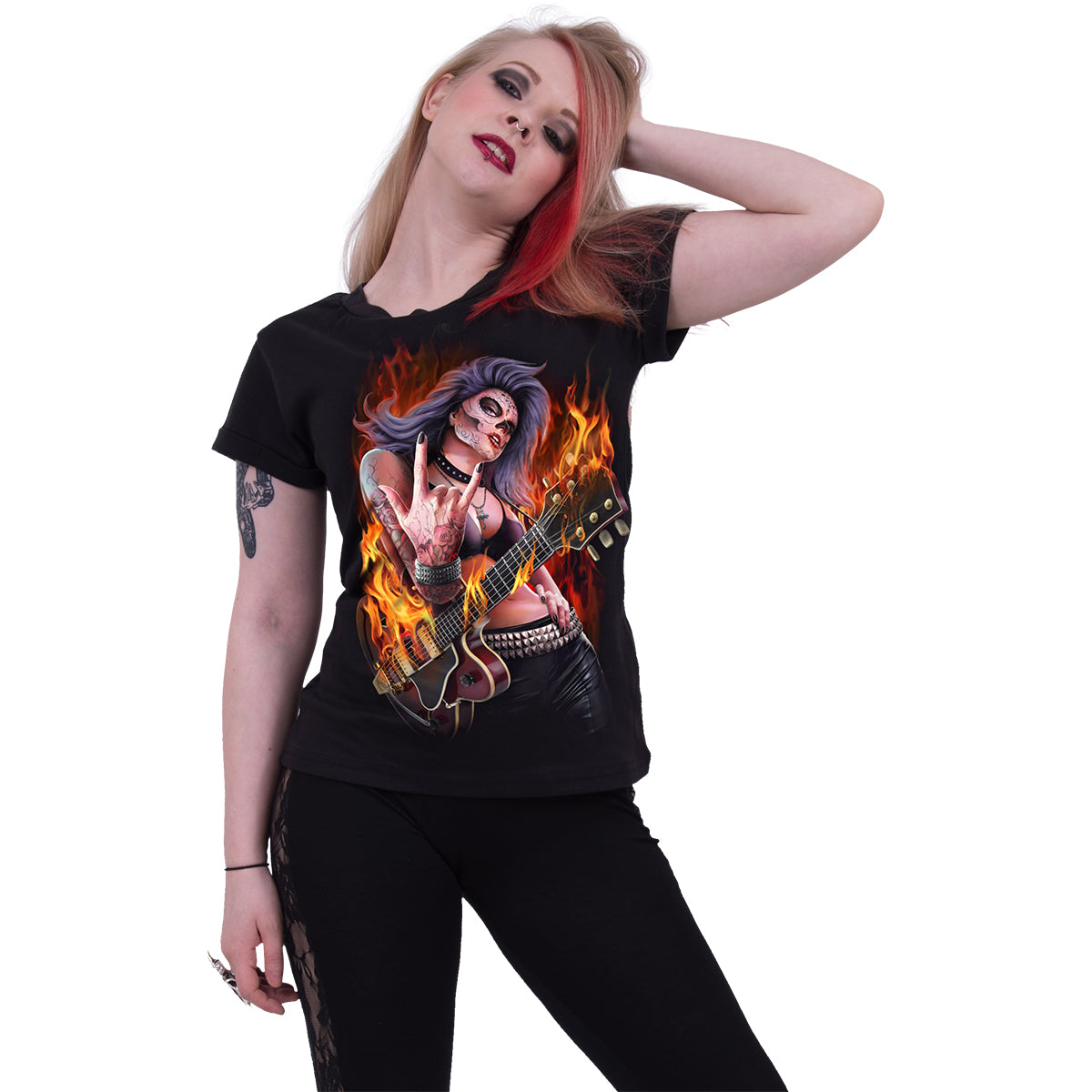 ROCKING THE DEAD - Top con scollo a barca e manica a cappuccio nero