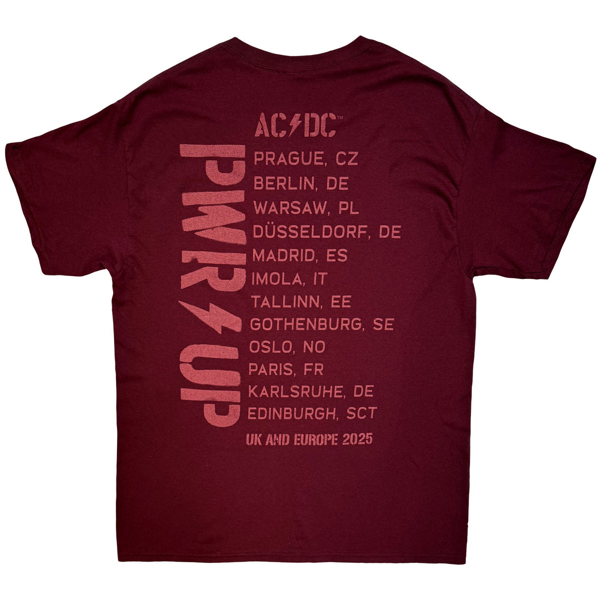 AC/DC - LOGO EU TOUR '25 - T-Shirt Maroon Red
