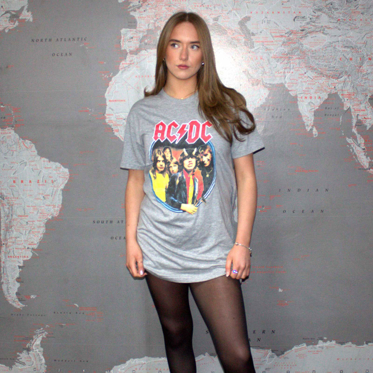 AC/DC - HIGHWAY TO HELL CIRCLE - Ladies T-Shirt Dress Grey