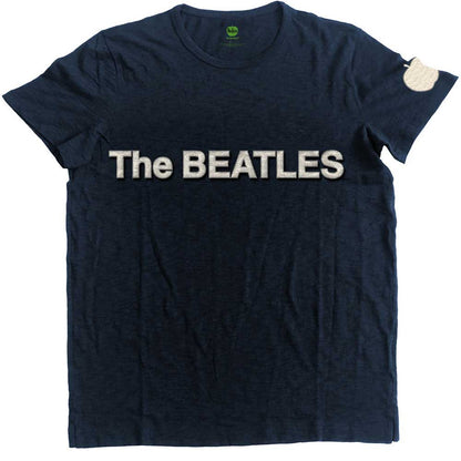 THE BEATLES - LOGO & APPLE APP SLUB APPLIQUE - T-Shirt Blue