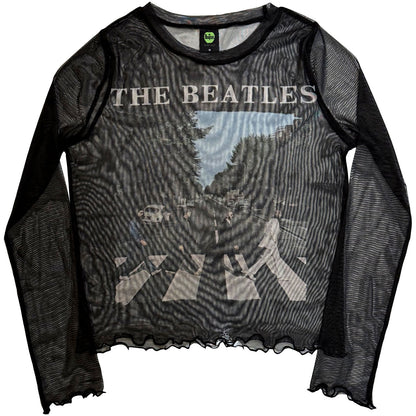 THE BEATLES - ABBEY ROAD & LOGO - Ladies Long Sleeve Crop Top Black
