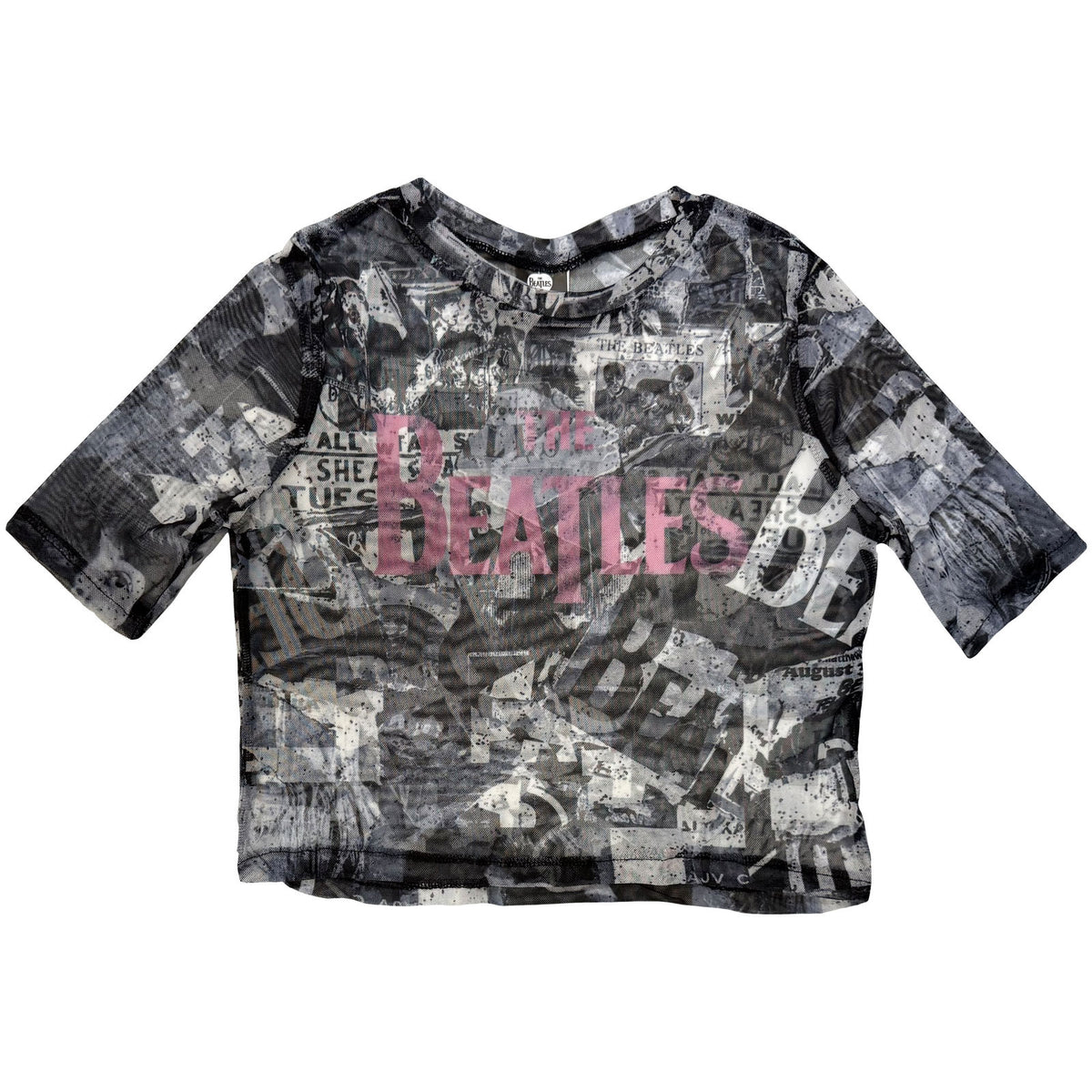 THE BEATLES - ALL-OVER-PRINT & DROP T LOGO - Ladies Crop Top White
