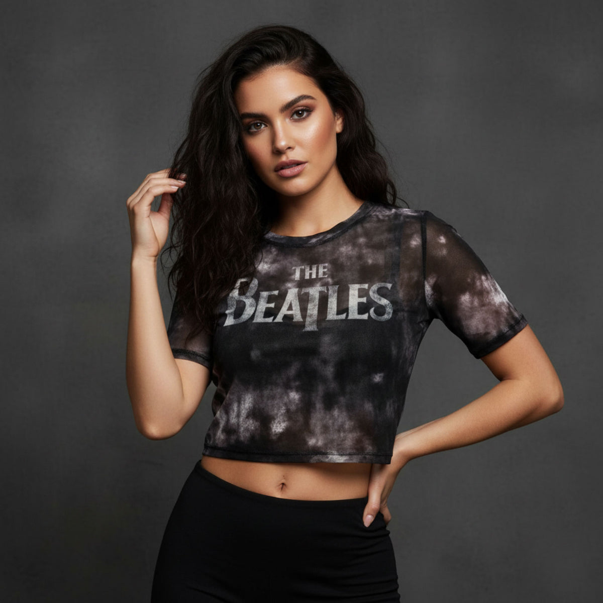 THE BEATLES - DROP T LOGO - Ladies Crop Top Black