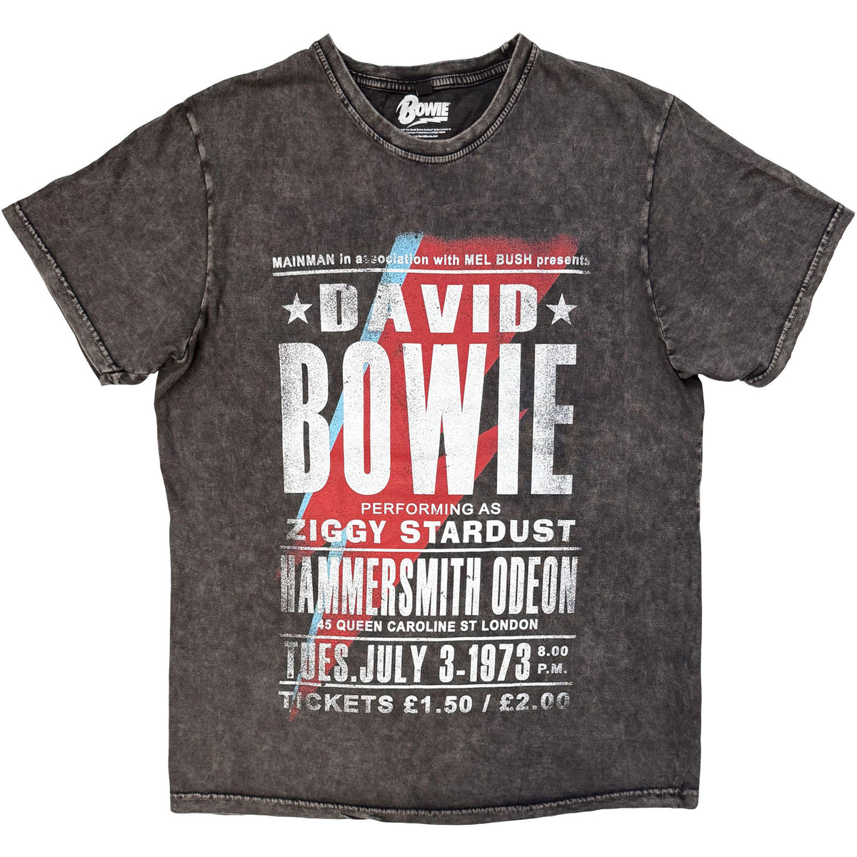 DAVID BOWIE - HAMMERSMITH ODEON - Stone Wash T-Shirt Grey