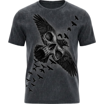 ACID CROW - Acid Wash Front Print T-Shirt