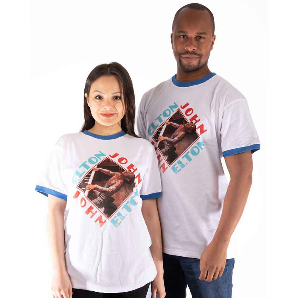 ELTON JOHN - PIANO DIAMOND - Ringer T-Shirt White