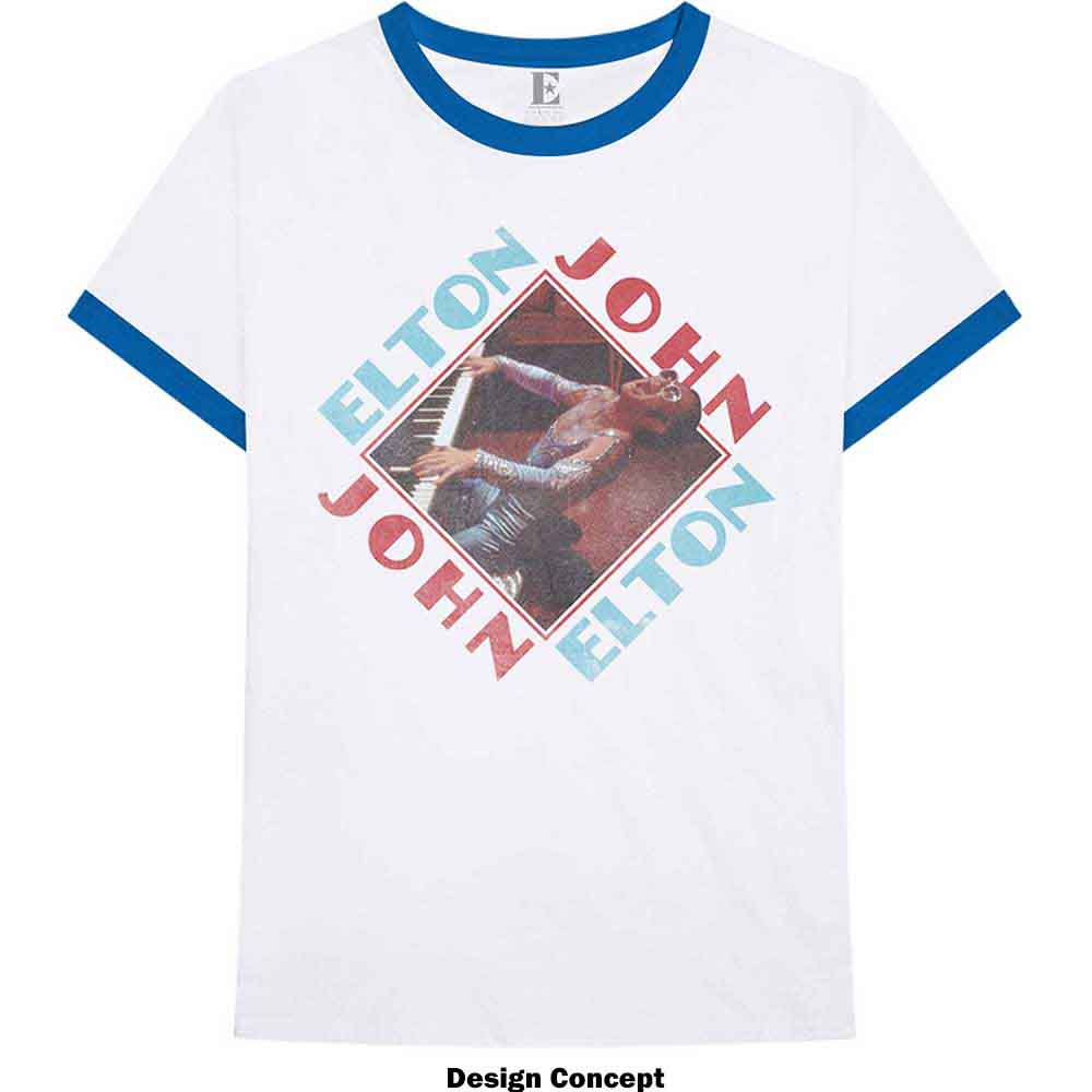 ELTON JOHN - PIANO DIAMOND - Ringer T-Shirt White