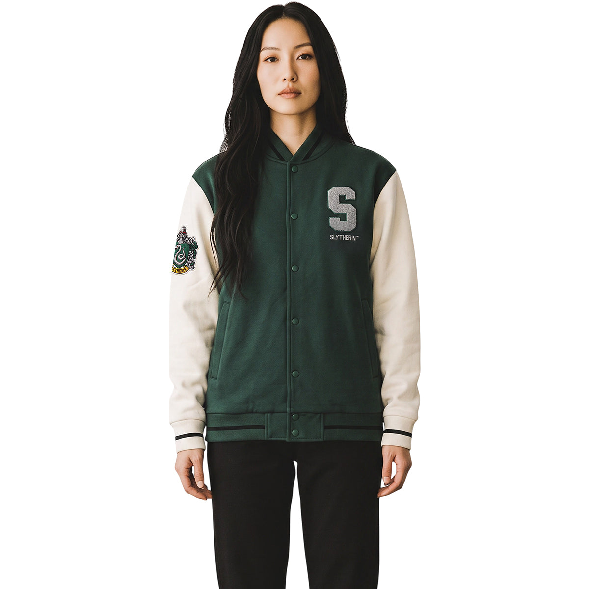 HARRY POTTER - SLYTHERIN VARSITY - Giacca da baseball verde scuro con dettagli argentati a contrasto B