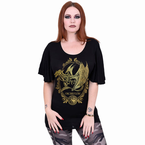 HOD 2 - FILIGREE - Boat Neck Bat Sleeve Top Black