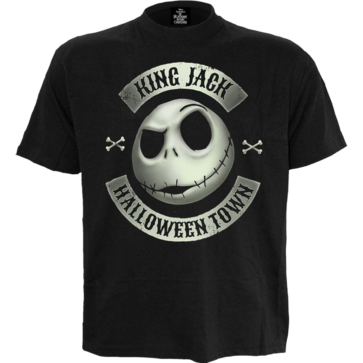 NIGHTMARE BEFORE XMAS -JACK CREST (GLOW) - Front Print T-Shirt Black