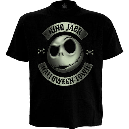 NIGHTMARE BEFORE XMAS -JACK CREST (GLOW) - Front Print T-Shirt Black