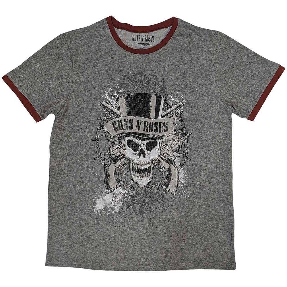 GUNS N' ROSES - FADED SKULL - Ringer T-Shirt Grey