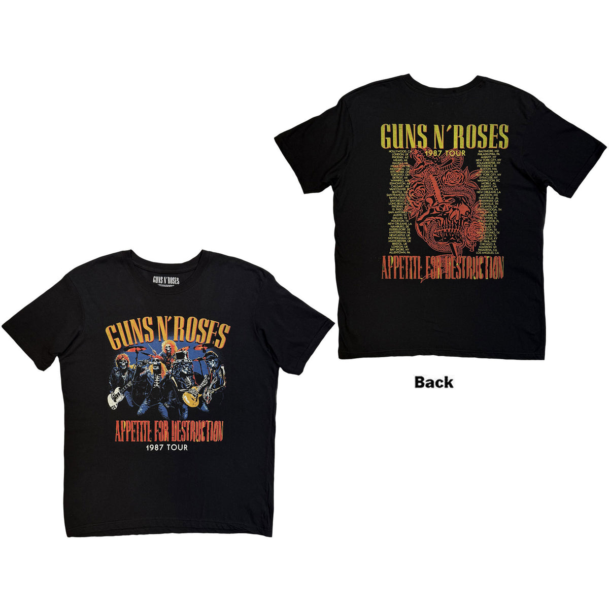GUNS N' ROSES - SKELETON 1987 TOUR - T-Shirt Black