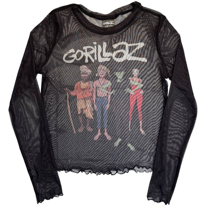 GORILLAZ - THE MOUNTAIN GROUP - Ladies Long Sleeve Crop Top Black
