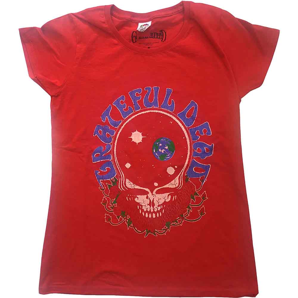 GRATEFUL DEAD - SPACE YOUR FACE & LOGO - Ladies T-Shirt Red