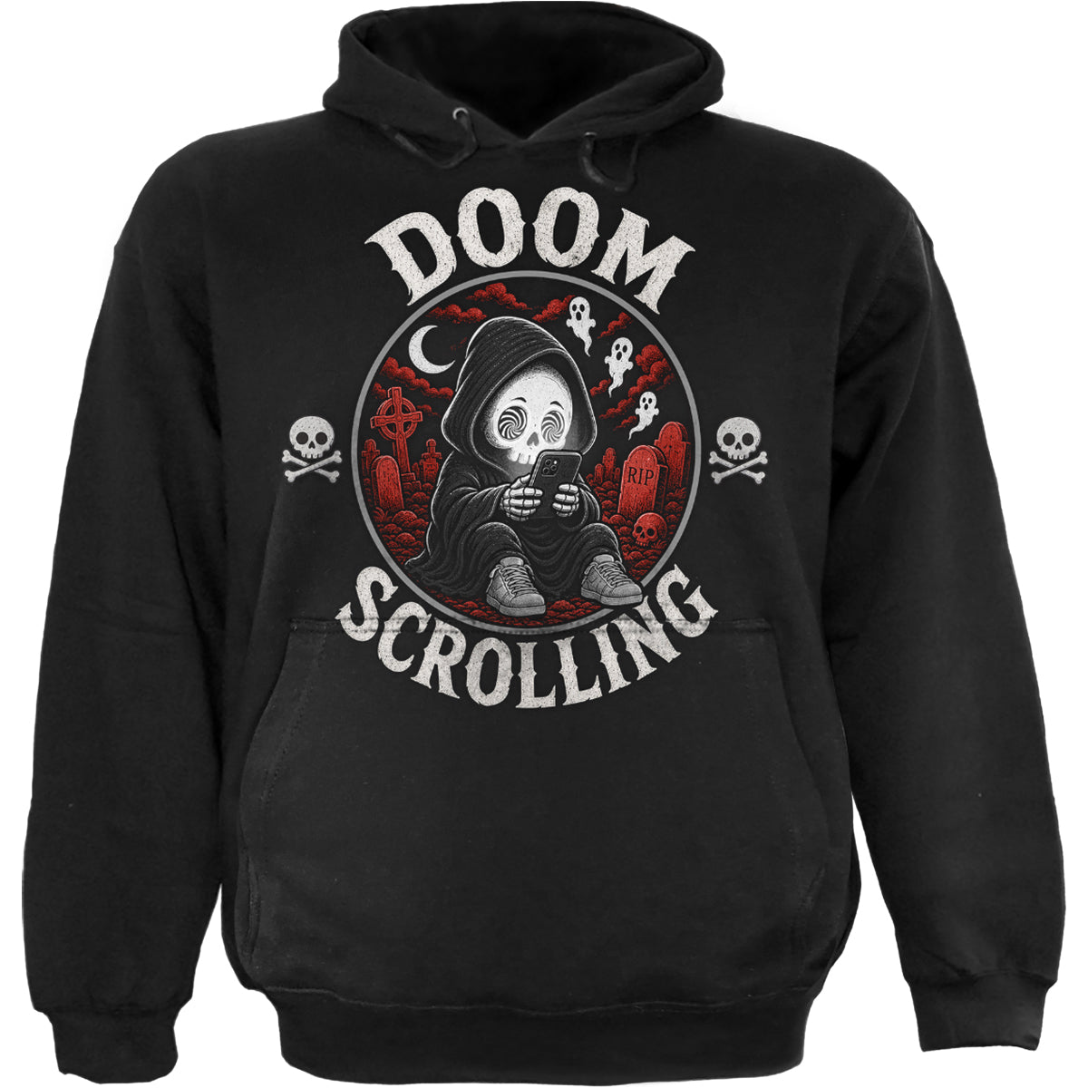 DOOM SCROLLING  - Felpa con cappuccio nera (solo parte anteriore)