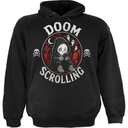 DOOM SCROLLING  - Felpa con cappuccio nera (solo parte anteriore)