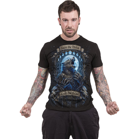 FEAR THE BEAST - Maglietta con stampa sul davanti, nera