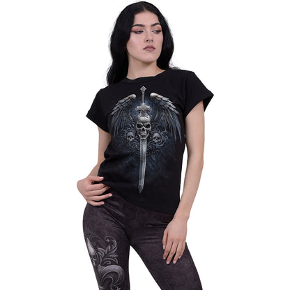 ANGEL SWORD - Top con scollo a barca e manica a cappuccio nero
