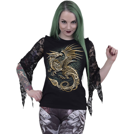 CELTIC DRAGON - Top con maniche in pizzo rosa