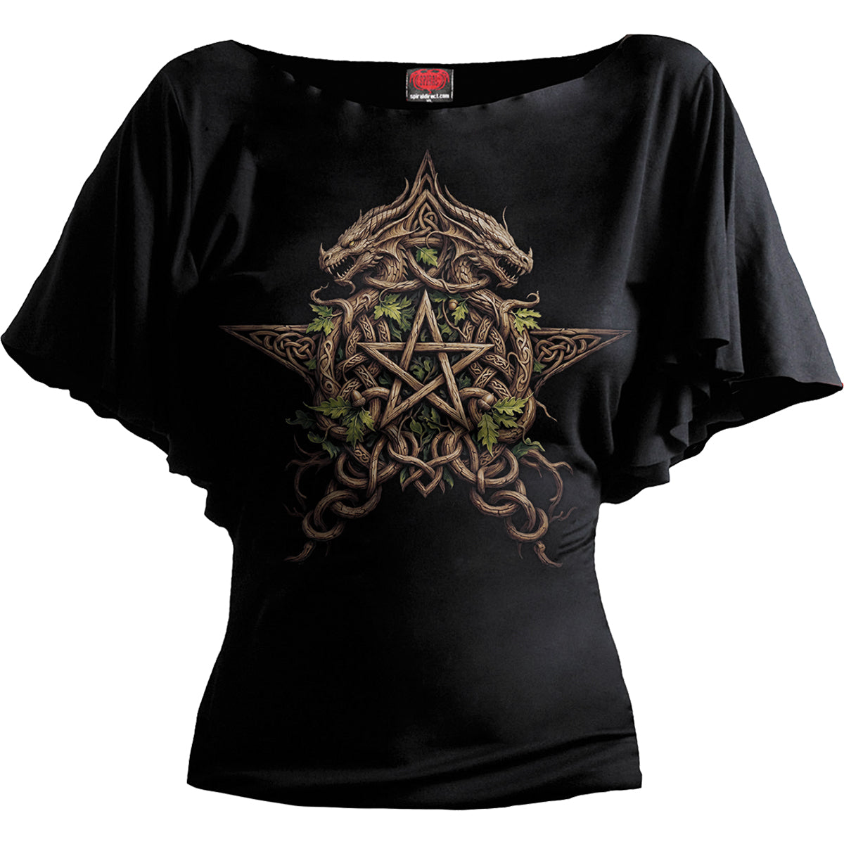 WOODLAND KING - Top con scollo a barchetta e maniche a pipistrello, nero