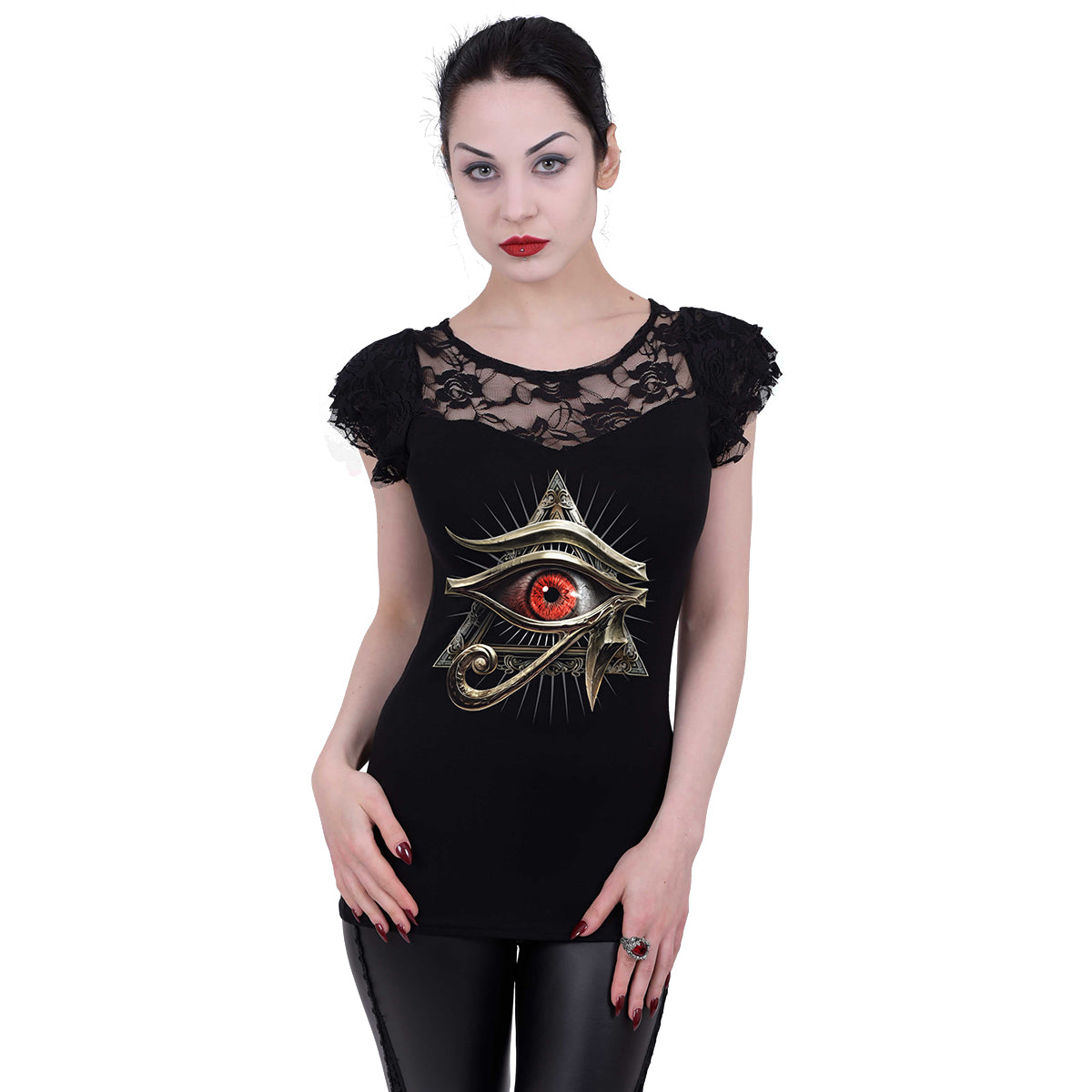 EVIL - Top in pizzo con manica a cappuccio nero