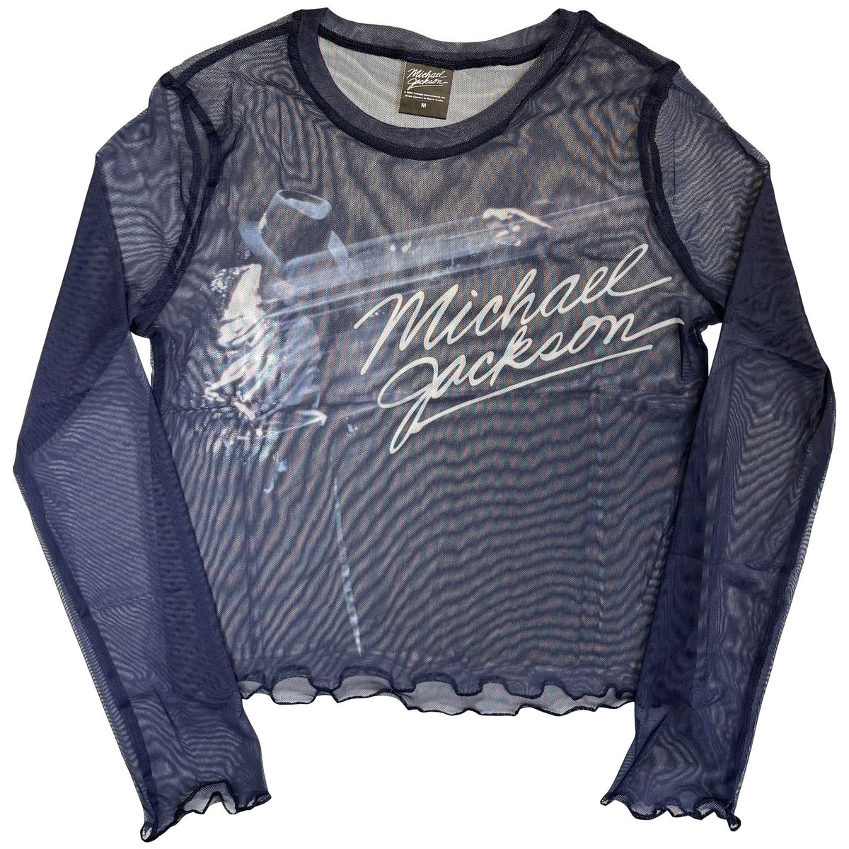 MICHAEL JACKSON - BLURRED - Ladies Long Sleeve Crop Top Blue