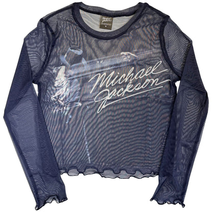 MICHAEL JACKSON - BLURRED - Ladies Long Sleeve Crop Top Blue