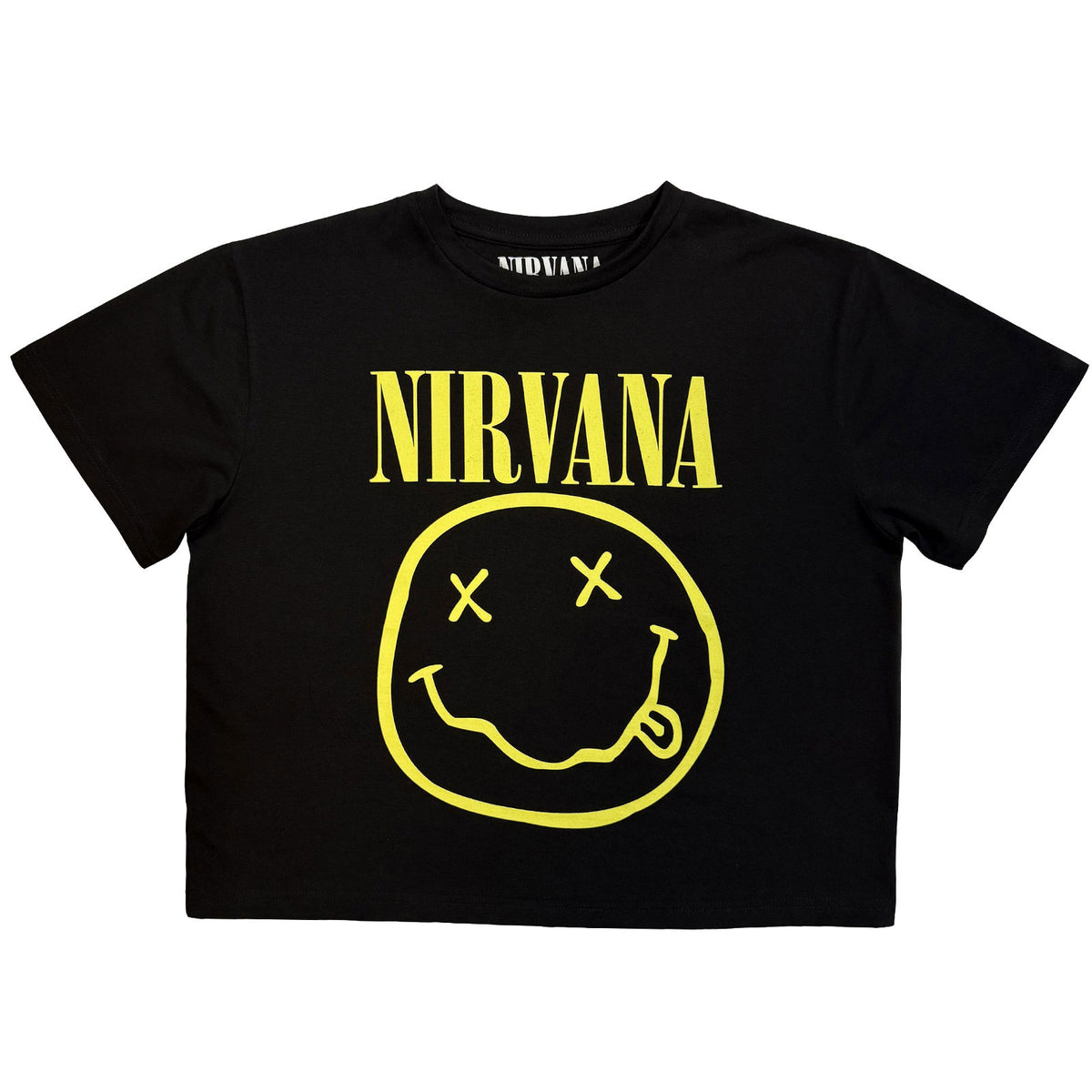 NIRVANA - YELLOW HAPPY FACE - Ladies Crop Top Black - 2