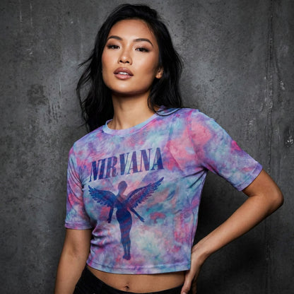NIRVANA - ANGELIC BLUE MONO - Ladies Crop Top White