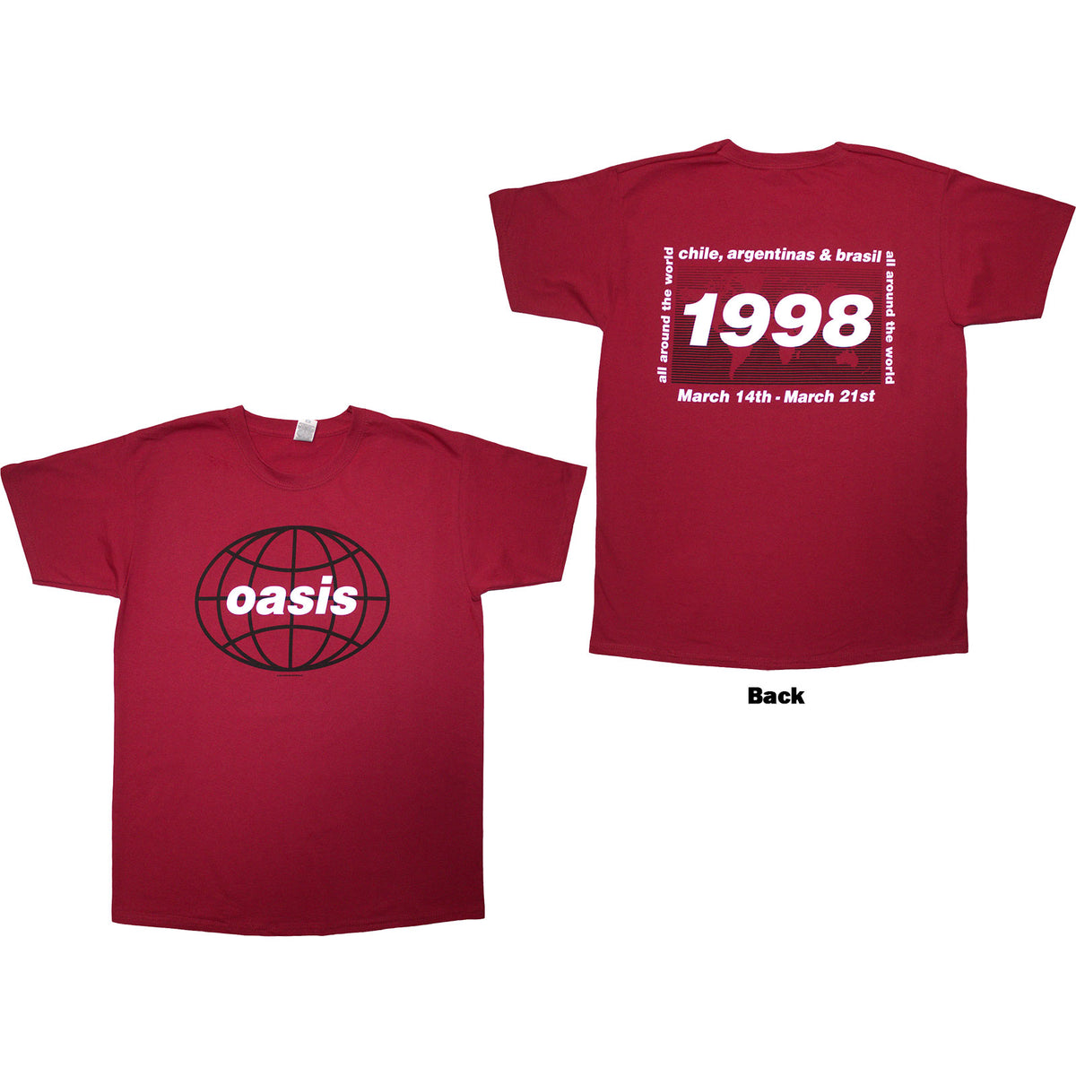 OASIS - 1998 WORLD TOUR - SOUTH AMERICA - T-Shirt Red