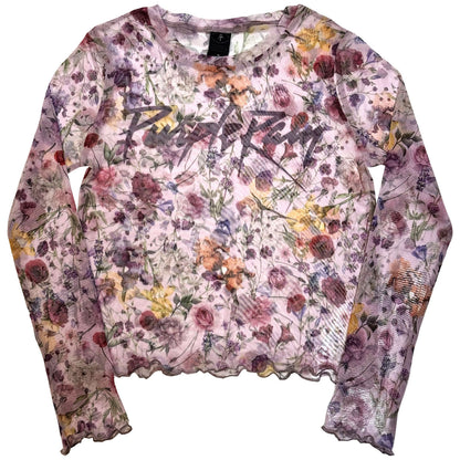 PRINCE - PURPLE RAIN LOGO FLORAL - Ladies Long Sleeve Crop Top Pink