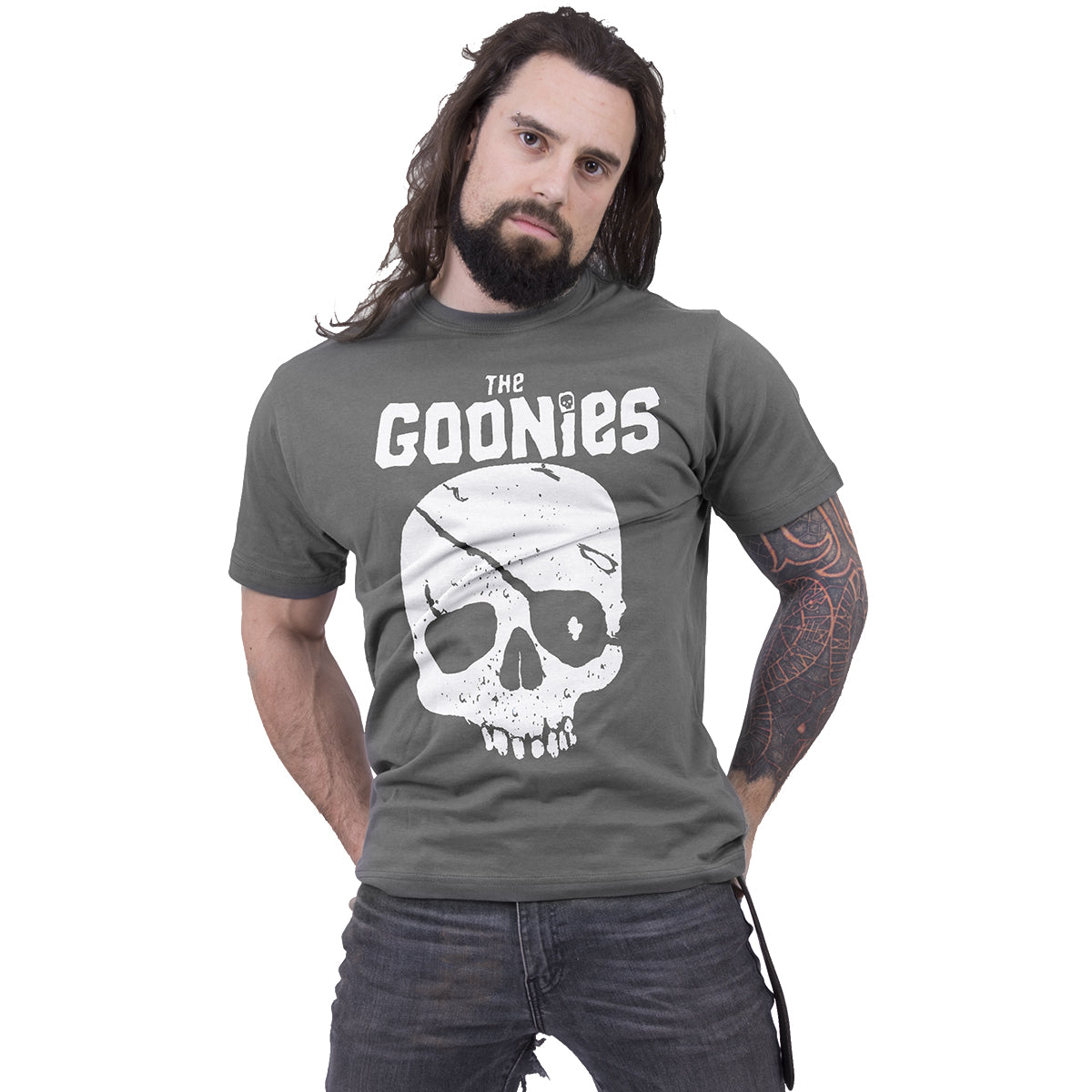 GOONIES, THE - SKULL AND LOGO - Maglietta Charcoal